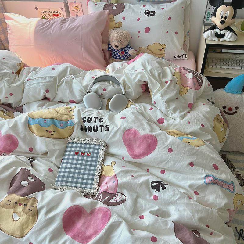 ins韩系少女超柔水洗棉四件套单双人被套三件套卡通亲肤学生宿舍,床上用品,床品套件/四件套/多件套,淘宝优惠券,粉丝福利购,淘宝优惠卷