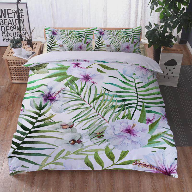 厂家直供花卉棕榈叶龟背叶被套枕套3D数码印花三件套来图定制