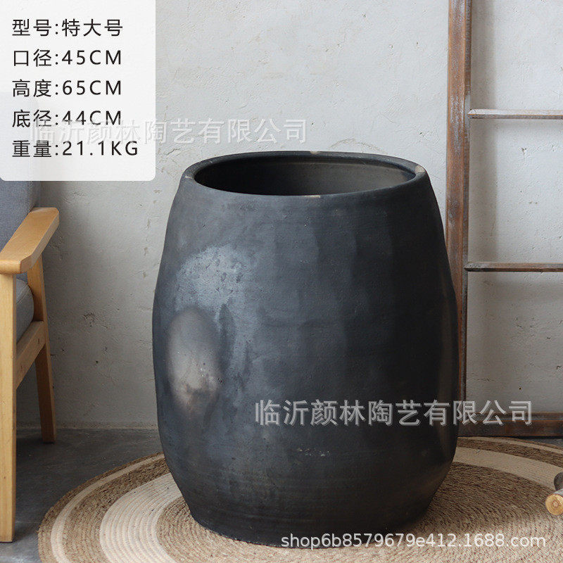 侘寂风黑陶缸字画复古陶罐花园造景园林手工土陶透气大型民宿装饰