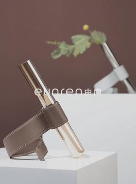 简约创意皮质试管玻璃桌面插摆件水培花瓶家居干花花器软装饰品
