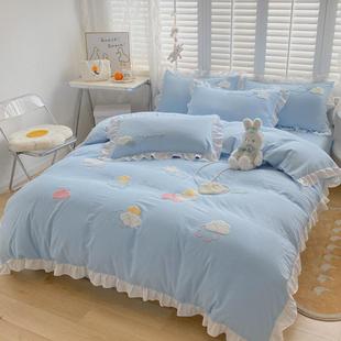 通用韩版 公主风少女心水洗棉四件套四季 被套床笠学生宿舍床三件套