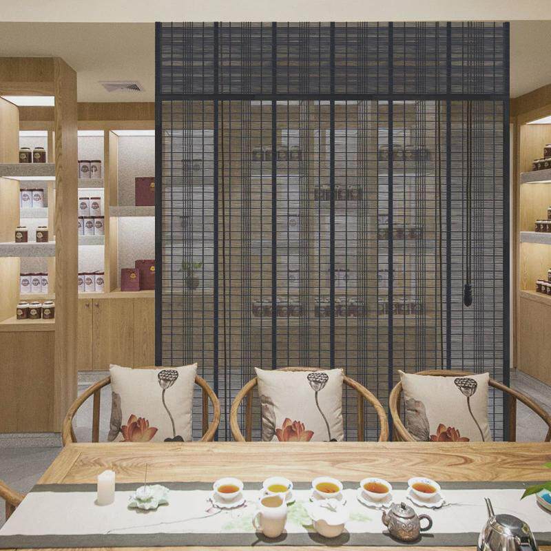 黑色竹帘卷帘窗帘门帘升降遮光遮阳隔断工程透光饭店帘子中式阳台