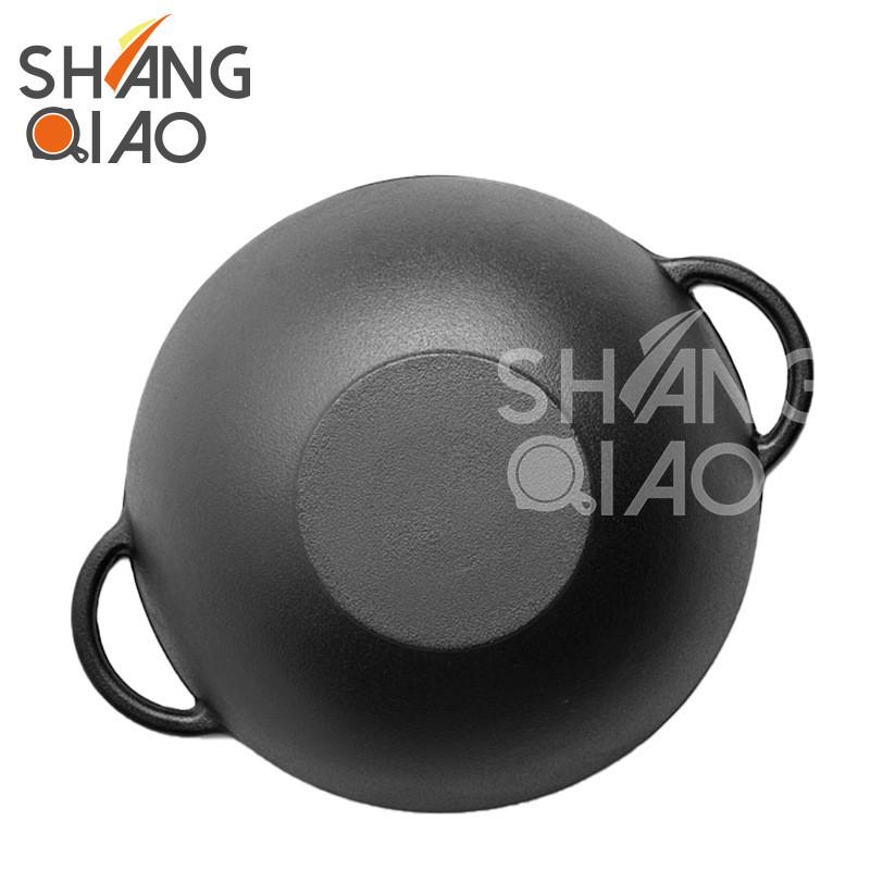 热销铸铁炒锅家用双耳无涂层老式加厚不粘平底生铁炒菜锅传统铁锅