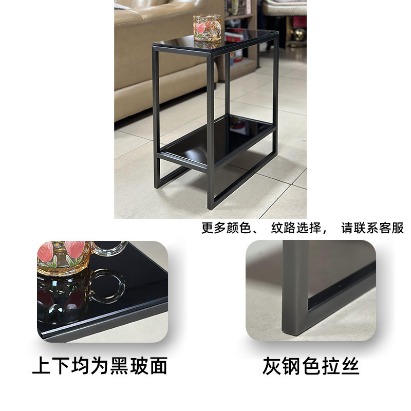 2023新款玻璃小户型客厅电视柜不锈钢沙发边几边柜意式极简储物柜
