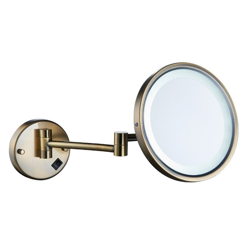 壁挂式带灯led镀铬补光镜化妆镜子折叠单面圆镜公主美容镜