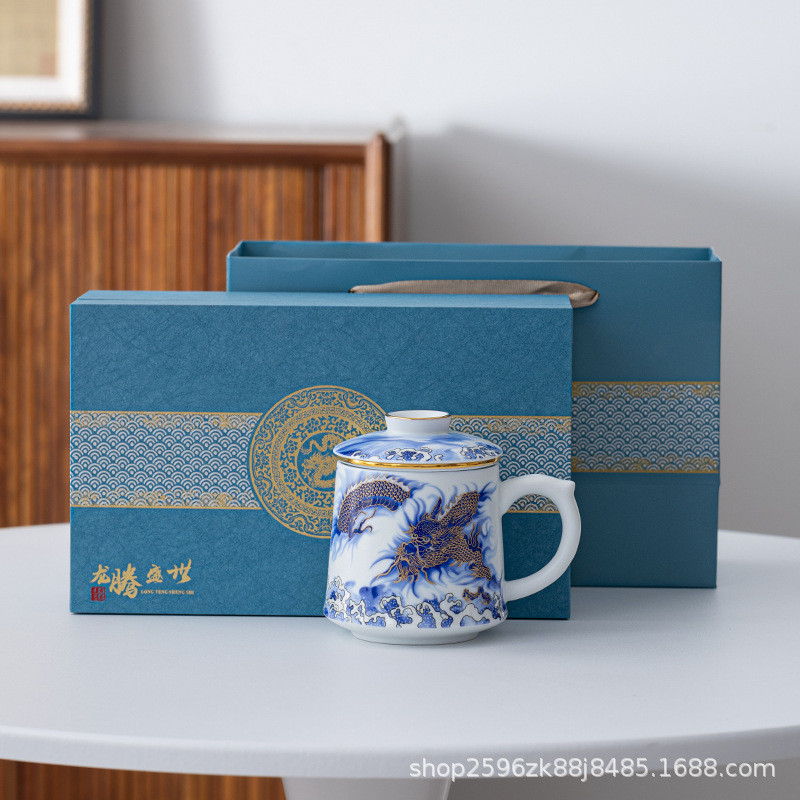 腾龙盛世陶瓷办公杯茶水分离带盖泡茶杯个人专用杯喝水杯高端杯子