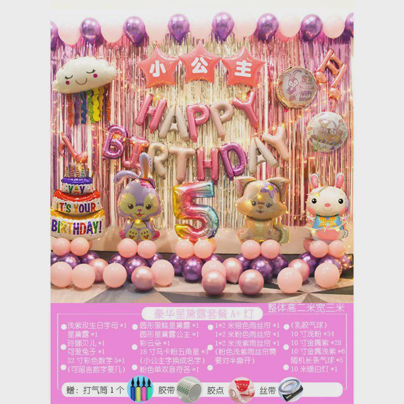 网红女孩周岁女童生日派对布置女宝宝气球场景装饰5岁儿童背景墙