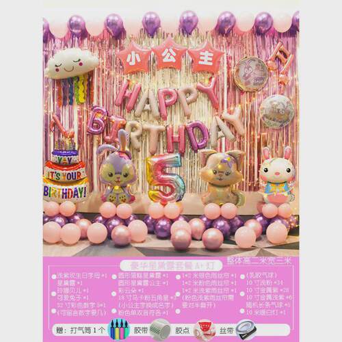 网红女孩周岁女童生日派对布置女宝宝气球场景装饰5岁儿童背景墙