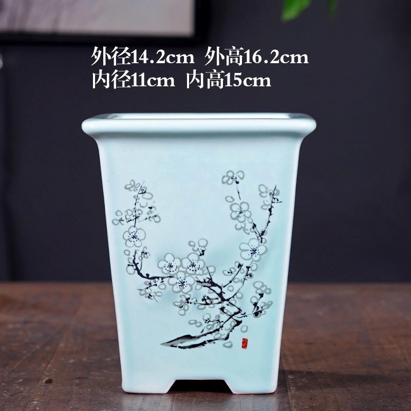 高级感陶瓷花盆高款方形彩绘贴画绿植兰花盆栽盆景盆中国风批发