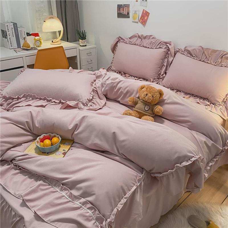 韩工厂店】【系公主风蕾丝花边少女心浪漫紫色床单床裙四件套被套