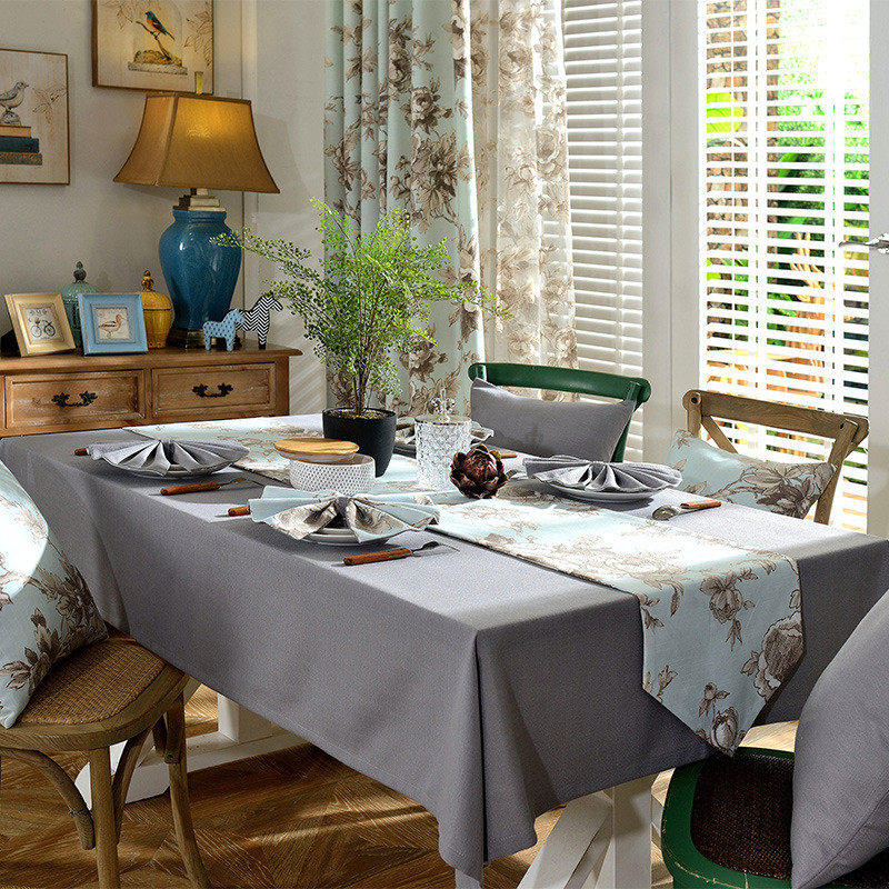 1z5x美式轻奢棉麻派对桌布西餐厅酒店布艺会议防水桌旗绿色茶几布