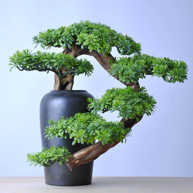 新中式摆件盆景仿真迎客松罗汉松根雕家居客厅电视柜玄关柜装饰品