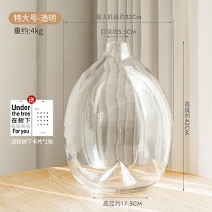 马醉落地大肚瓶玻璃花瓶摆件客厅插花透明水养吊钟大号木摆件