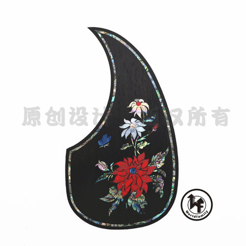 实木民谣木吉他木玫瑰护板彩贝镶真贝壳雕花装饰护板玫瑰孔雀
