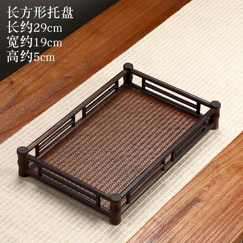 日式竹制托盘长方形茶杯架复古收纳盘茶具家用竹编席面茶盘