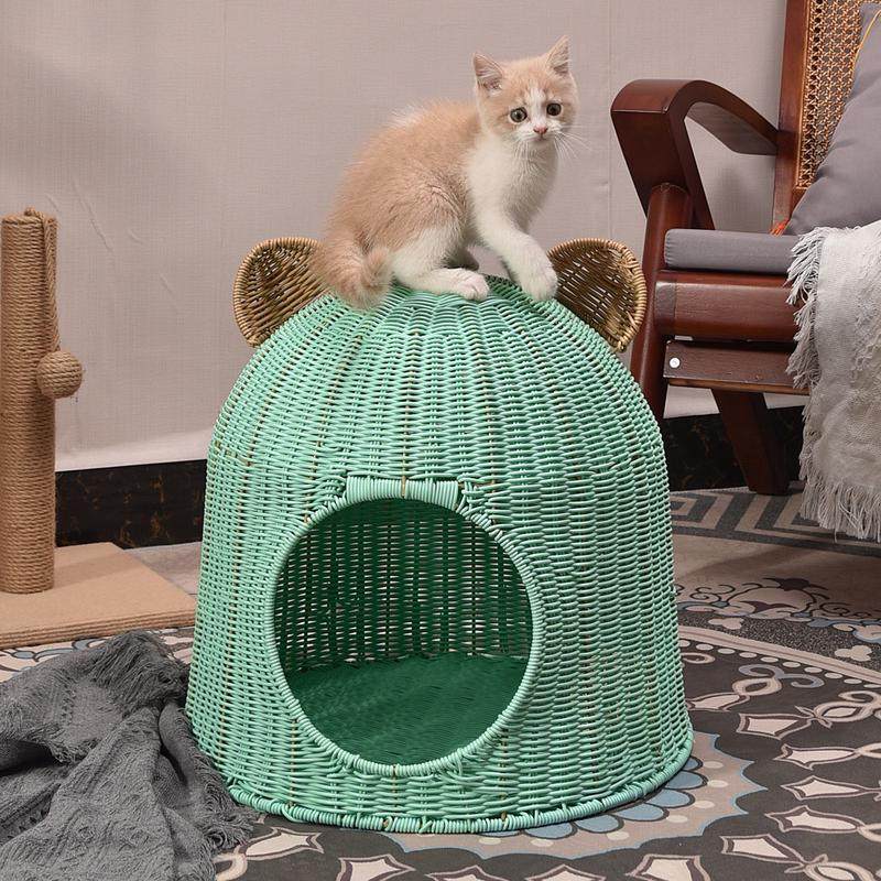 热销手工编织藤编猫窝四季通用厂家宠物窝半封闭透气猫咪窝可水洗,宠物/宠物食品及用品,猫笼子/猫别墅,淘宝优惠券,粉丝福利购,淘宝优惠卷