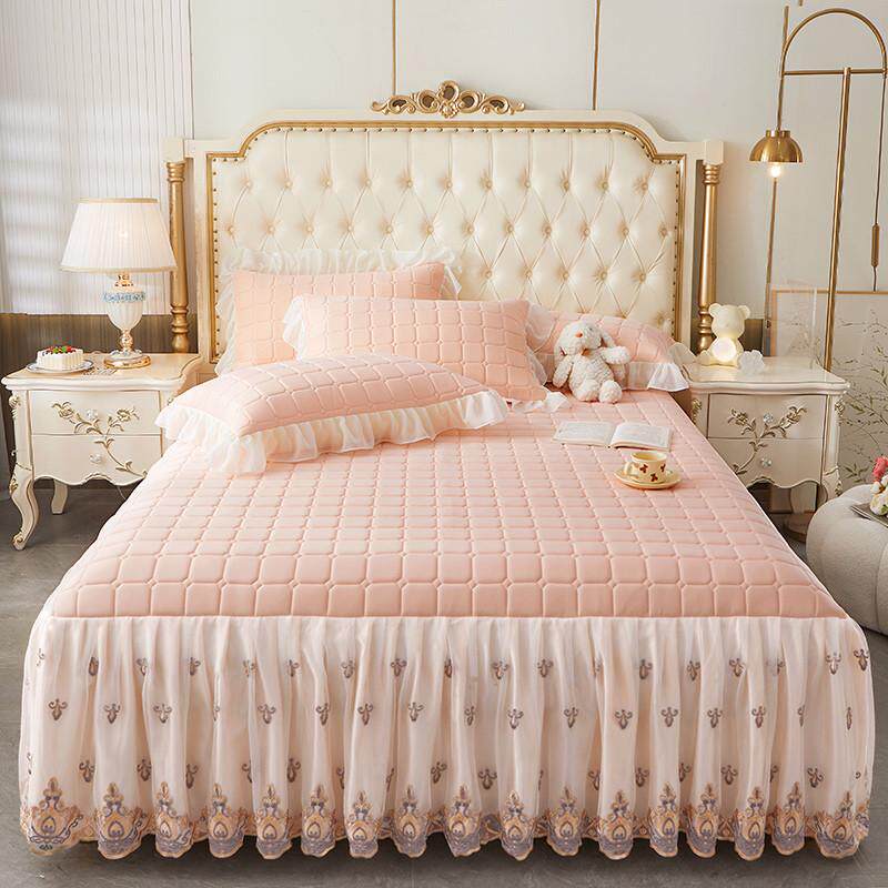 tuf4夏季乳胶凉席三四件套床裙款蕾丝边可空调洗纯色冰丝席带水机