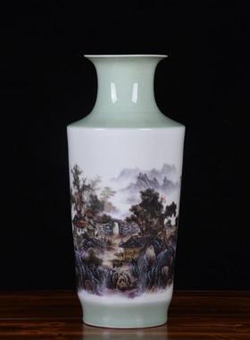 2024新款雪景山水花鸟青釉陶瓷花瓶边中式花插艺术花瓶简约家饰品