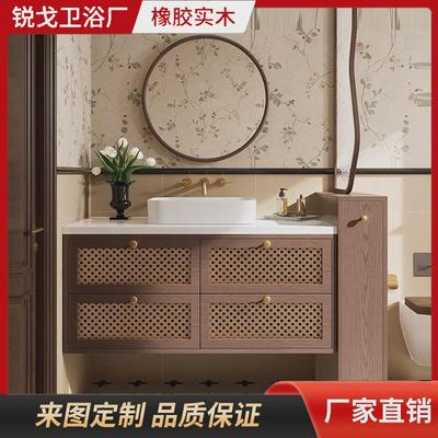 法式中古风浴室柜组合卫生间陶瓷一体盆实木洗漱台洗手洗脸台盆柜