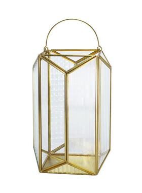 铜色八边型手提水晶玻璃烛台风灯欧式摆件玻璃罩灯创意工艺品