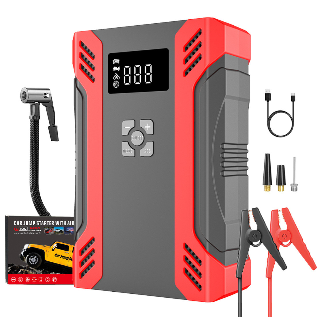 汽车应急启动电源充气泵一体机电瓶搭电宝车载打火器jump starter