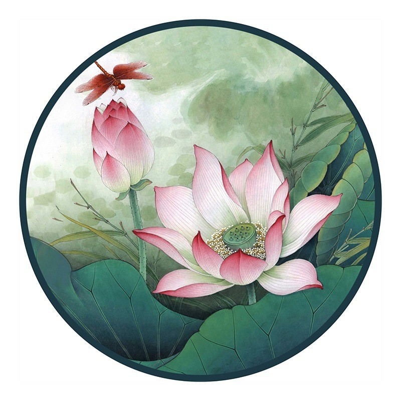 新中式名画茶几垫圆桌桌布桌垫pvc皮革防水防油防滑免洗餐桌荷花