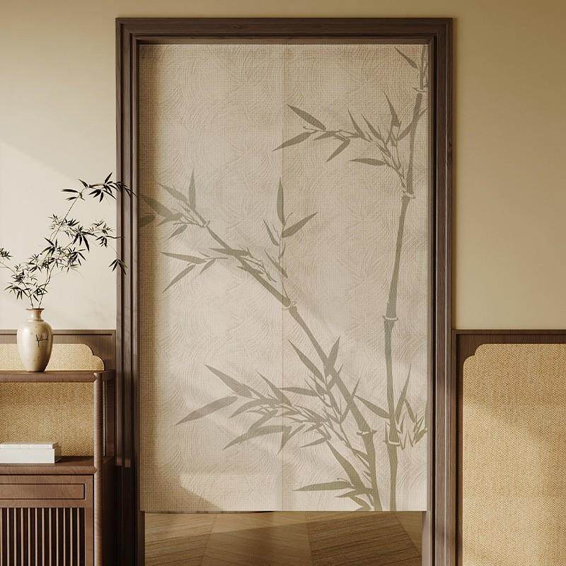 新中式门帘隔断帘卧室半挂厨房卫生间厕所免打孔遮挡帘半帘布帘子