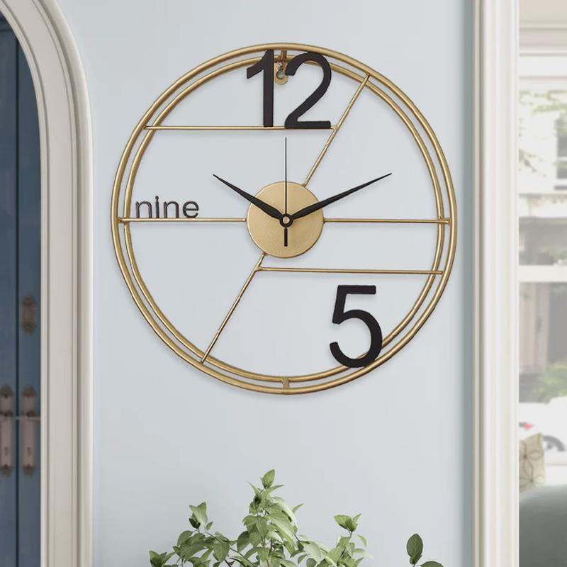 龙喜家居3d立体铁艺墙壁挂钟简约时尚钟表家用客厅美式厂家挂表