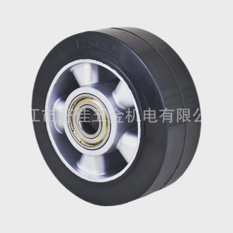 源头工厂产品125x50x55mm橡胶佳牌重型双轴承铝芯黑色好脚轮