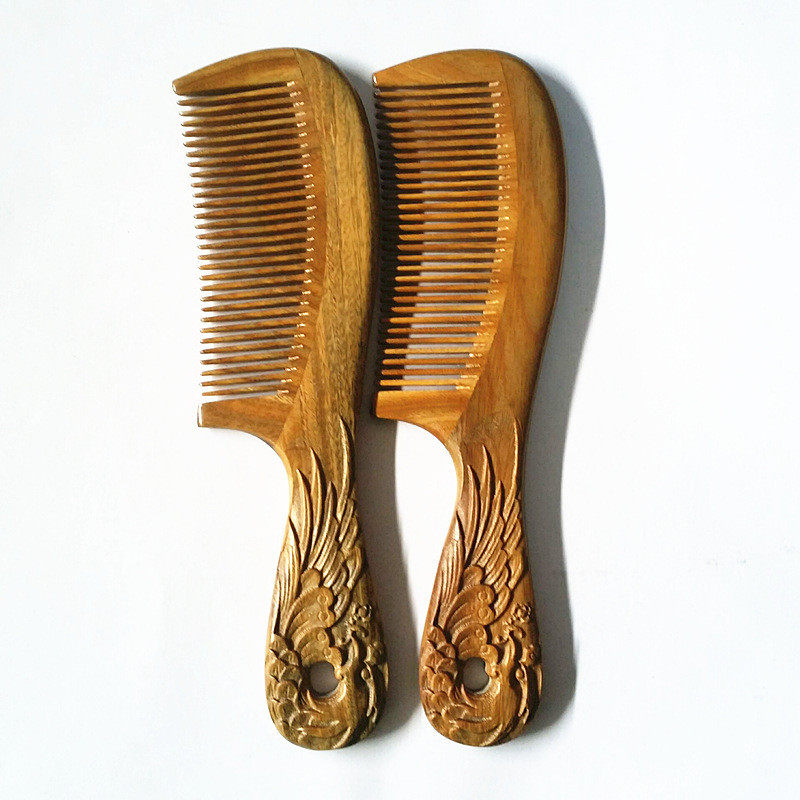 桂林明成绿檀木檀木梳手柄梳20-1雕刻雕花顺发点穴经络梳子子