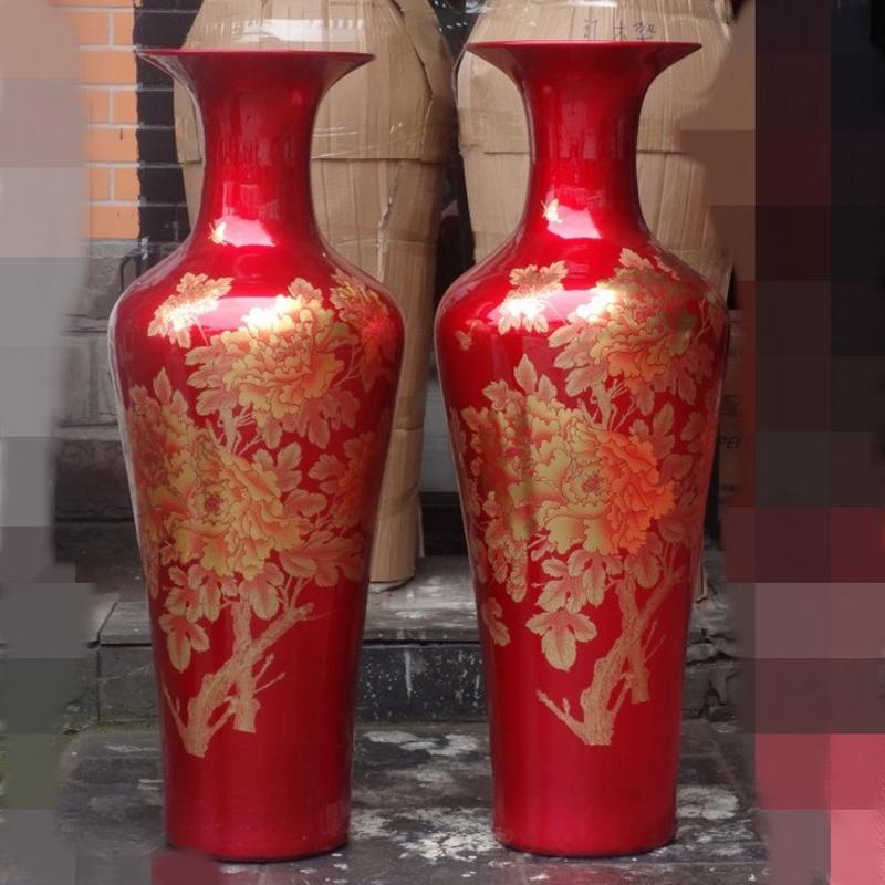 景德镇陶瓷大花瓶批发水晶商务礼品金色牡丹花落地大花瓶釉用瓷