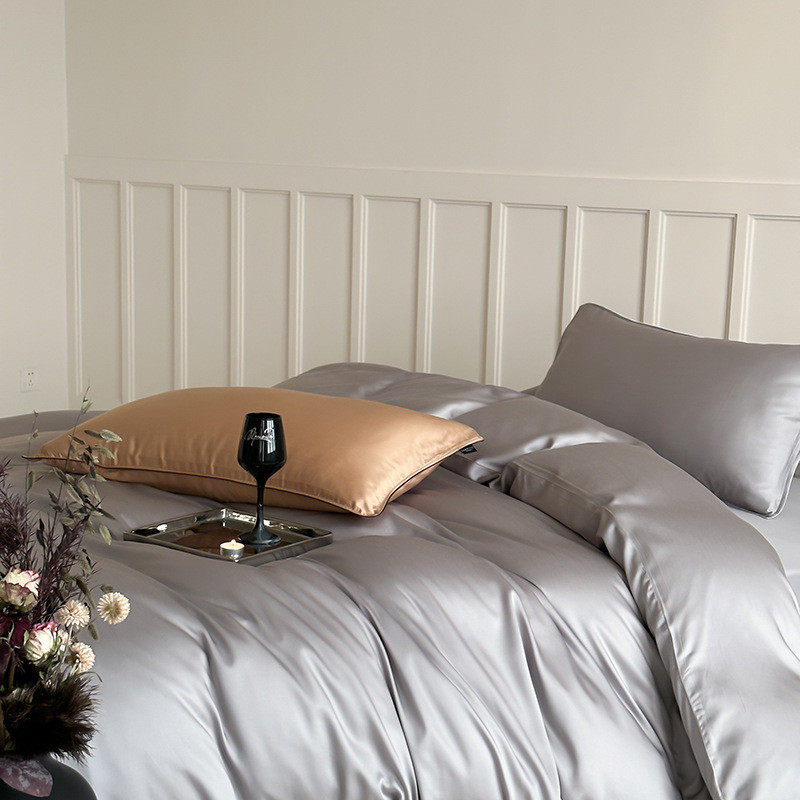 简约纯色丝滑兰精天丝四件套床上用品贡缎被套床单笠冰丝裸睡夏季