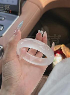 仿水沫玉玻璃种手镯白月光冰冰同款翡翠石英岩玉轮胎镯正圈加宽