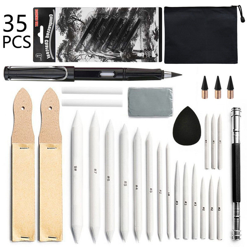 素描绘画工具35纸装hb永恒铅笔碳条可塑橡皮海绵擦件套擦笔