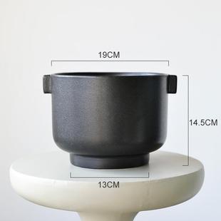 北欧创意陶瓷花盆黑色发泡釉无孔水培盆栽绿植套大口径盆陶盆高脚