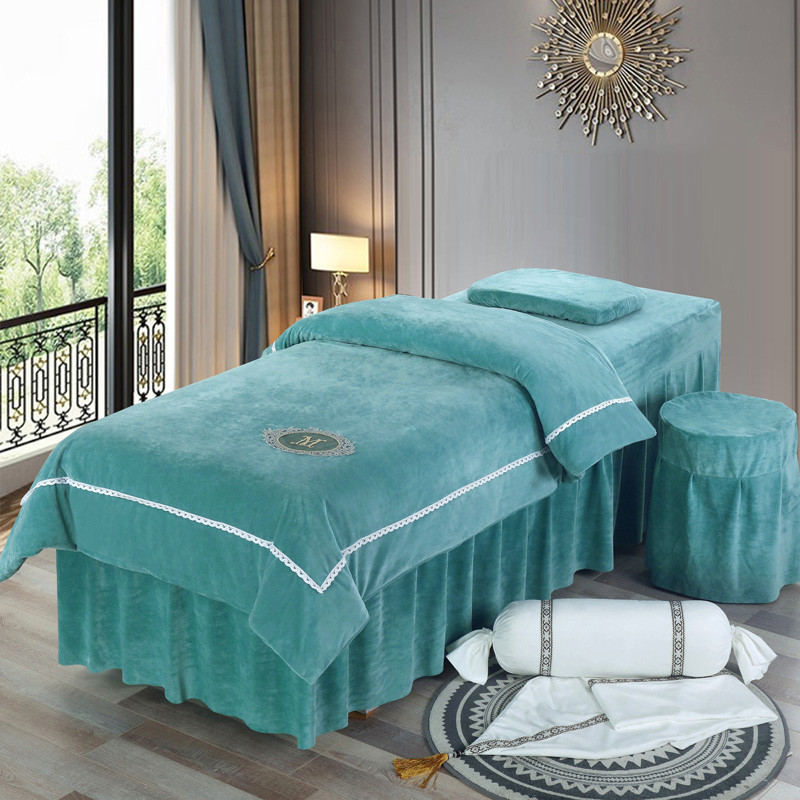 高档美容床罩四件套纯色水晶绒欧式理疗按摩推拿sp洗头床罩可新款