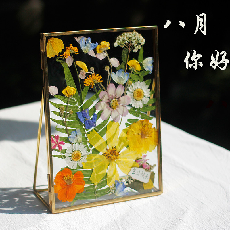 ins风礼品压花植物标本画 金属玻璃花卉相框家居摆件 生日礼物
