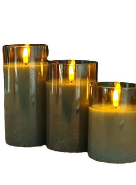 玻璃杯电镀火焰灰色3d金色本红黄色玻璃杯蜡烛led电子蜡烛灯