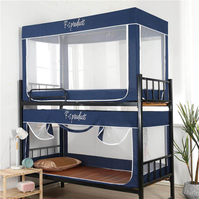 三开门学生宿舍蚊帐床帘一体式拉链加密加厚遮光单人床上下铺通用