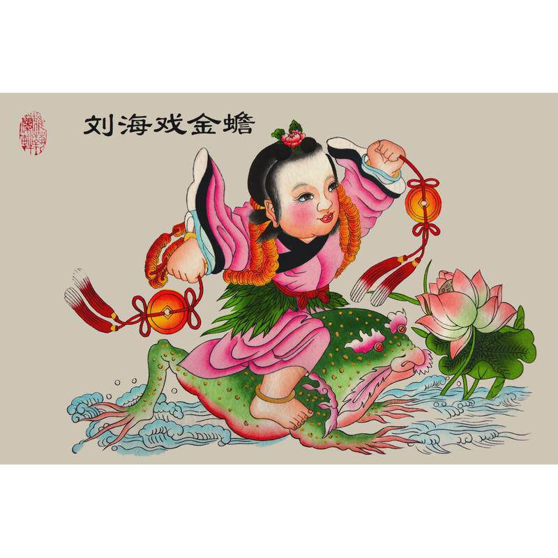 7oxw杨柳青宣纸娃娃连年有余年画手绘出国礼品中国风特色礼品四季