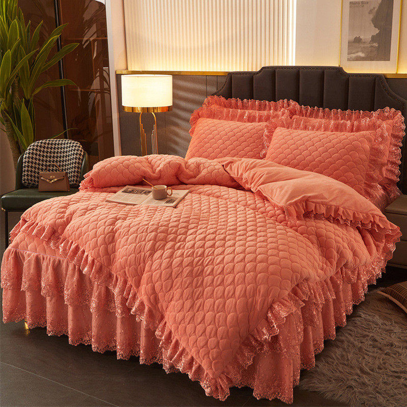 0wyv欧式夹棉双面绒被套单件保暖水晶绒加厚法兰绒被罩花边公主风