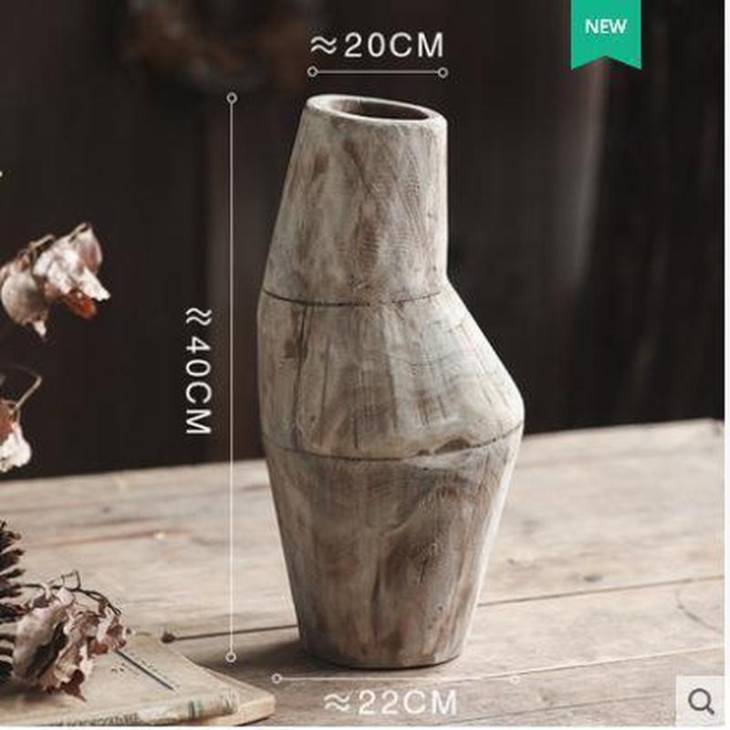 实木妖娆花瓶复古做旧诧寂风民宿摆件家居饰品设计感艺术工艺品