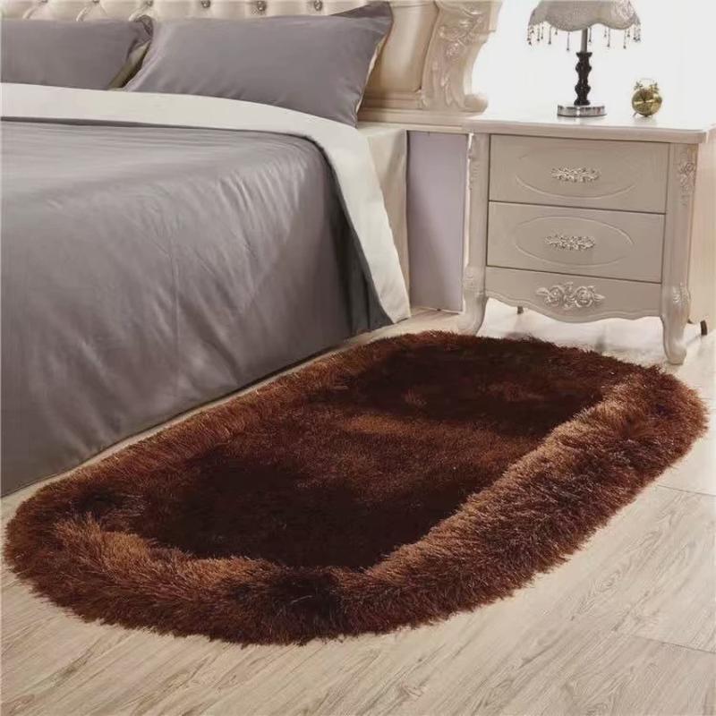网红卧室床前小地毯公主房间榻榻米长毛绒ins可爱椭圆形床边地垫