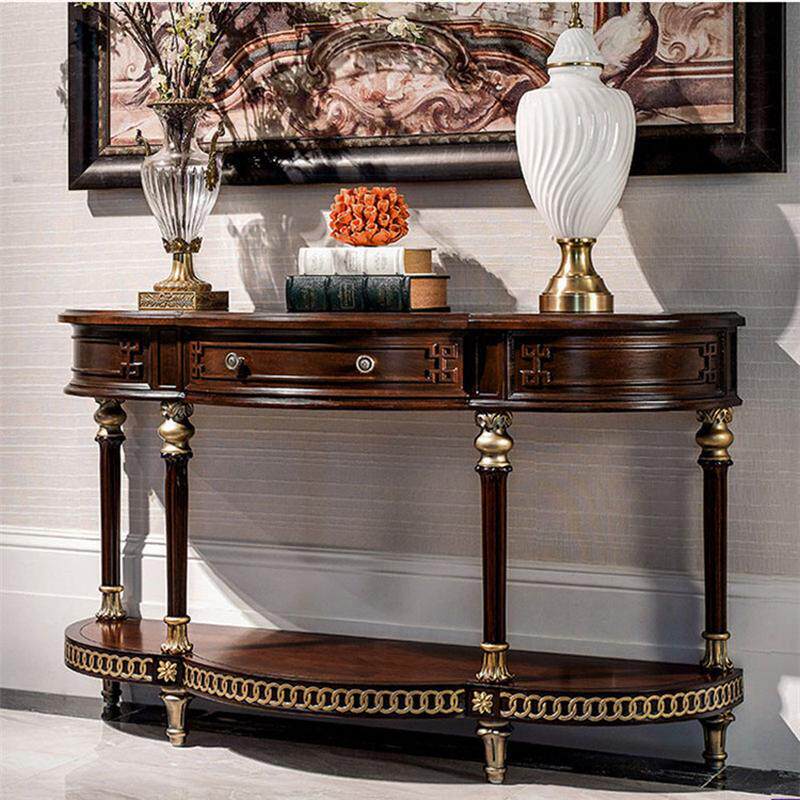 新古典实木玄关桌桌装饰欧式后现代简约玄关台美式半圆雕花门厅
