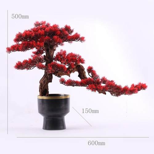 新中式创意红色枫叶仿真树盆栽摆件客厅室内桌面摆设茶室玄关软装