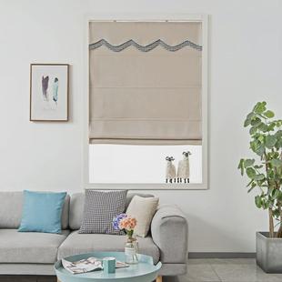 26X8杭州遮光手拉棉麻素色双层布定做升降罗马帘卷帘简约书房客