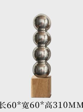 现代轻奢民宿圆球花器金属酒店样板房会议室书房实木花瓶摆件饰品