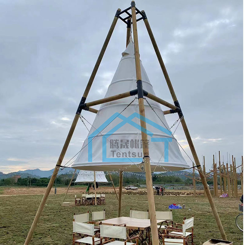 户外营地灯笼帐篷文旅度假村遮阳餐厅餐饮篷房景区锥形竹节帐篷