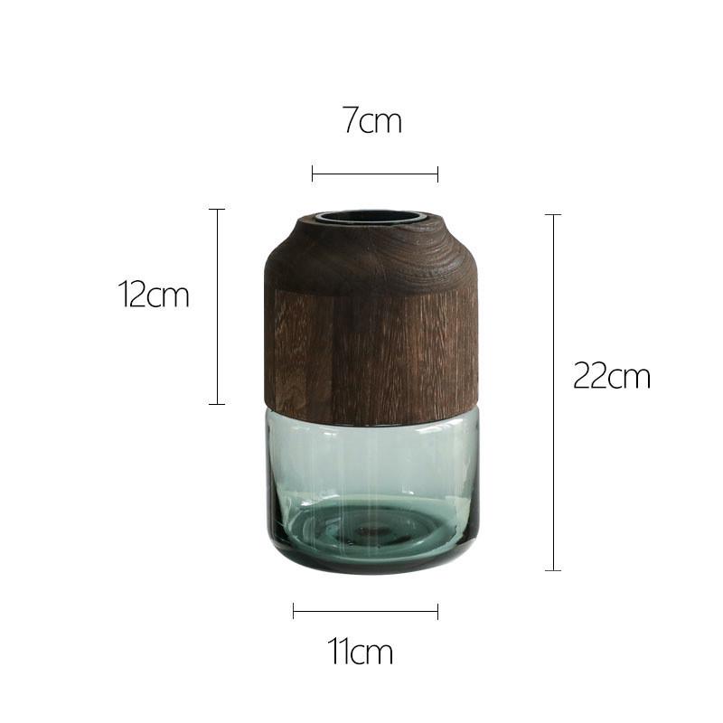 北欧风简约家居装饰摆件轻奢原木透明玻璃花瓶花器