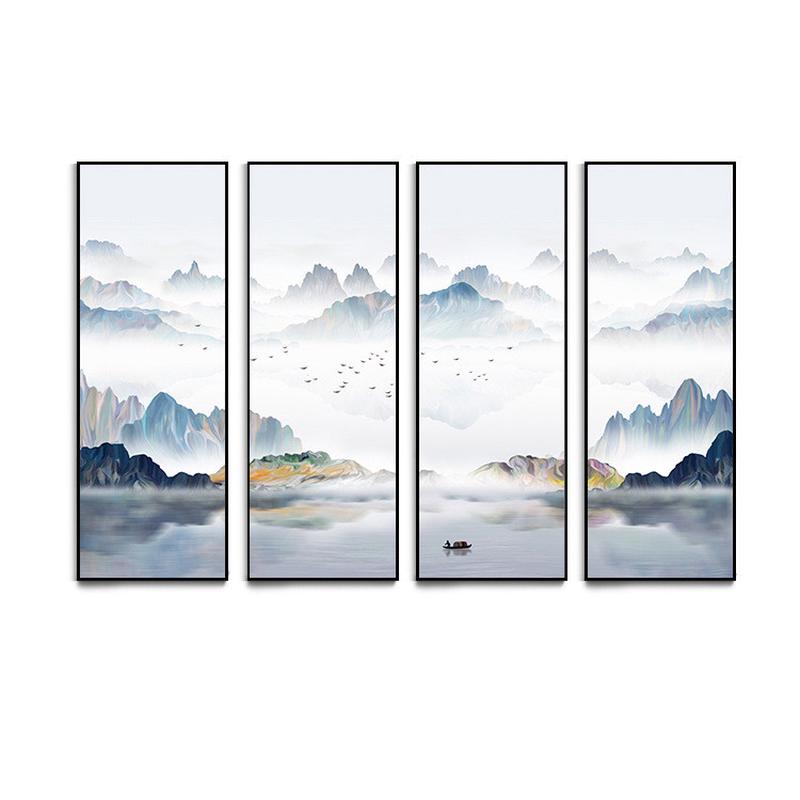 抽象新中式装饰画客厅玄关沙发背景墙壁餐厅水墨茶室竖版山水挂画